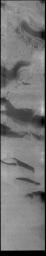 This image from NASA's Mars Odyssey shows part of the south polar cap. This image was taken at the end of southern summer.