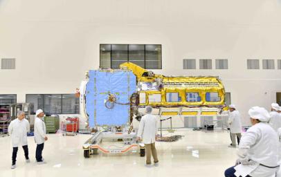 Engineers joined the two main components of NISAR in an ISRO clean room in Bengaluru, India, in June, 2023. The payload arrived from NASA's Jet Propulsion Laboratory in March, 2023, while the bus was built at the ISRO facility.