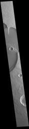 This image from NASA's Mars Odyssey shows the eastern side of Uranius Mons. Uranius Mons is 4.8 kilometers (3 miles) high with shallow slopes.