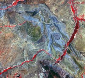 NASA's Terra spacecraft shows folded sedimentary rocks which are part of the Greater Caucasus Mountain Belt in Iran, near the southwest shore of the Caspian Sea.