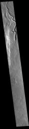 This image from NASA's Mars Odyssey shows a portion of Buvinda Vallis, a channel located near the flank of Hecates Tholus.