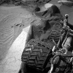 NASA's Curiosity Mars rover captured this image of its right rear wheels using its navigation cameras on June 1.