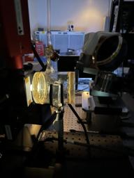 Methane is contained in a glowing cylinder during a September 2023 test conducted by engineers at NASA's Jet Propulsion Laboratory in Southern California of a state-of-the-art imaging spectrometer.