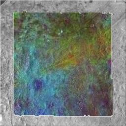 Colors were mapped onto infrared data from NASA's Galileo mission in this image revealing locations around a crater on the Jovian moon Europa where there are signatures of water.