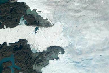Jakobshavn Isbrae, a glacier on Greenland's western coast, retreated significantly between 1985 and 2022, losing about 97 billion tons (88 billion metric tons) of ice.