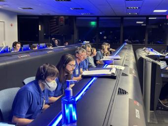 The flight laser transceiver operations team for NASA's Deep Space Optical Communications (DSOC) technology demonstration works in the Psyche mission support area at JPL in the early hours of Nov. 14, 2023, when the project achieved first light.