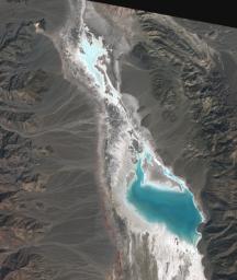 NASA's Terra spacecraft shows Badwater Basin in Death Valley, California, after Hurricane Hilary (August, 2023) dropped a year's worth of rain in a single day.