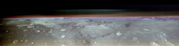This unusual view of the horizon of Mars was captured by NASA's Odyssey orbiter using its THEMIS camera, in an operation that took engineers three months to plan.