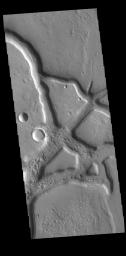 This image from NASA's Mars Odyssey shows linear depressions, part of Idaeus Fossae.