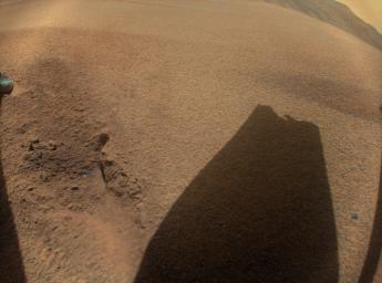 NASA's After its 72nd flight on Jan. 18, 2024, NASA's Ingenuity Mars Helicopter captured this color image showing the shadow of one of its rotor blades, which was damaged during touchdown.