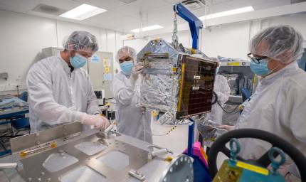 JPL engineers and technicians prepare NASA's Farside Seismic Suite for testing in simulated lunar gravity. The payload will gather the agency's first-ever seismic measurements from the far side of the Moon.