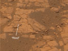 Annotated image of PIA04189 Rind-Like Features at a Meridiani Outcrop
