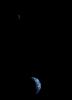 This picture of a crescent-shaped Earth and Moon, the first of its kind ever taken by a spacecraft, was recorded Sept. 18, 1977, by NASA's Voyager 1 when it was 7.25 million miles (11.66 million kilometers) from Earth.