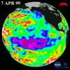 The cold pool of water in the Pacific known as 'La Nina' is beginning to fade, but ocean conditions have not returned to normal, according to scientists studying images from the U.S.-French TOPEX/Poseidon satellite.