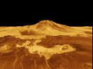 Maat Mons is displayed in this computer generated three-dimensional perspective of the surface of Venus. This NASA Magellan image was released on April 22, 1992.