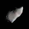 This picture of asteroid 951 Gaspra is a mosaic of two images taken by NASA's Galileo spacecraft from a range of 5,300 kilometers (3,300 miles), some 10 minutes before closest approach on October 29, 1991.