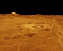 A portion of western Eistla Regio is displayed in this three-dimensional perspective view of the surface of Venus as seen by NASA's Magellan spacecraft.