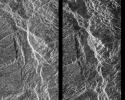 Landslides on Venus! The image on the left was taken in late November of 1990 during Magellan's first trip around Venus. The image on the right was taken July 23, as the Magellan spacecraft passed over the region for the second time.