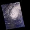This image was made from data acquired by the Atmospheric Infrared Sounding System (AIRS) instrument suite aboard NASA's Aqua spacecraft in December, 2002, just as the eye of Supertyphoon Pongsona was about to pass over Guam.