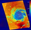 This image shows Hurricane Frances in August 2004 as captured by instruments onboard two different NASA satellites: the AIRS infrared instrument onboard Aqua, and the SeaWinds scatterometer onboard QuikSCAT.