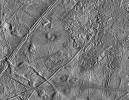 The complex terrain of Jupiter's moon, Europa was taken by NASA's Galileo's Solid State Imaging system from a distance of 17,900 kilometers (11,100 miles) on the spacecraft's sixth orbit around Jupiter, on February 20, 1997.