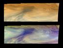 True and false color views of Jupiter from NASA's Galileo spacecraft show an equatorial 'hotspot' on Jupiter. These images cover an area 34,000 kilometers by 11,000 kilometers (about 21,100 by 6,800 miles) and were taken on December 17, 1996.