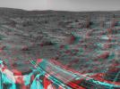 NASA's Mars Pathfinder's forward rover ramp can be seen successfully unfurled in this image, taken in stereo by the Imager camera. 3-D glasses are necessary to identify surface detail.