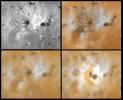 Four views of the volcano Ra Patera on Jupiter's moon Io showing changes seen on June 27th, 1996 by NASA's Galileo spacecraft as compared to views seen by the Voyager spacecraft during the 1979 flybys.