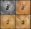 Four views of the volcano Loki Patera on Jupiter's moon Io showing changes seen on June 27th, 1996 by NASA's Galileo spacecraft as compared to views seen by the Voyager spacecraft during the 1979 flybys.