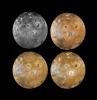 Four views of the hemisphere of Io which faces Jupiter showing changes seen on June 27th, 1996 by NASA's Galileo spacecraft as compared to views seen by the Voyager spacecraft during the 1979 flybys.