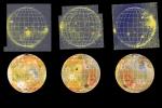 The three images of Io in eclipse (top) show volcanic hot spots and airglow associated with volcanic plumes and Io's atmosphere. They were acquired by NASA's Galileo spacecraft during three separate orbits of Jupiter when the Io was in Jupiter's shadow.