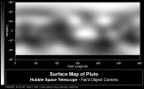 This image-based surface map of Pluto was assembled by computer image processing software from four separate images of Pluto's disk taken with the European Space Agency's Faint Object Camera aboard NASA's Hubble Space Telescope.