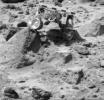 Sojourner's left rear wheel is perched on the rock 'Wedge' in this image, taken on Sol 47 by NASA's Imager for Mars Pathfinder (IMP). Sol 1 began on July 4, 1997.