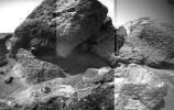 This image mosaic of part of the 'Rock Garden' was taken by NASA's Sojourner rover's left front camera on Sol 71. The rock 'Shark' is at left center and 'Half Dome' is at right. Sol 1 began on July 4, 1997.