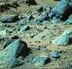 This false color composite image from NASA's Mars Pathfinder (MPF) of the Rock Garden shows the rock 'Shark' at upper right.