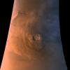 This view from NASA's Mars Global Surveyor shows Olympus Mons, the largest of the major Tharsis volcanoes on the red planet.