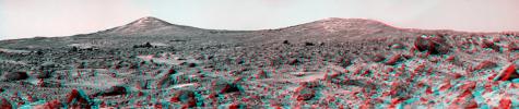 'Twin Peaks' are modest-size hills to the southwest of NASA's Mars Pathfinder landing site. They were discovered on the first panoramas taken by the IMP camera on the 4th of July, 1997. 3D glasses are necessary to identify surface detail. 