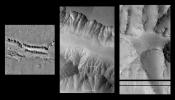 NASA's Mars Global Surveyor acquired these images of the Martian surface in the early evening of January 1, 1998. At left, a plateau and surrounding steep slopes within the Valles Marineris.