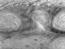 Three sets of observations, each taken one hour apart, illustrate dynamics in this region of Jupiter's turbulent atmosphere. Images were taken at a range of 1.1 million kilometers by the Solid State Imaging (CCD) system aboard NASA's Galileo spacecraft.