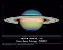 NASA's Hubble Space Telescope took this false-color image of Saturn on Junary 4, 1998, providing detailed information on the clouds and hazes in Saturn's atmosphere.