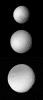 This series of pictures from NASA's Voyager 2 of Tethys shows its distinctive large crater as it rotates toward the termination and limb of this satellite of Saturn. These images were obtained at four-hour intervals beginning late Aug. 24, 1980.