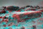 This anaglyph view of 'Flat Top,' due south of the lander, was produced by NASA's Mars Pathfinder's Imager camera. 3D glasses are necessary to identify surface detail.
