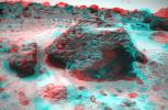 This anaglyph view of 'Souffle,' to the left of 'Yogi,' was produced by NASA's Mars Pathfinder's Imager camera. 3D glasses are necessary to identify surface detail.