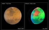 NASA Hubble Space Telescope images of Mars taken in visible and infrared light detail a rich geologic history and provide further evidence for water-bearing minerals on the planet's surface.