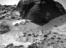 This right image of a stereo image pair of the rock 'Chimp' was taken by NASA's Sojourner rover's front cameras on Sol 72 (September 15). Fine-scale texture on 'Chimp' and other rocks is clearly visible. Sol 1 began on July 4, 1997.
