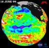 Lingering in the eastern Pacific Ocean, the La Niña phenomenon, with its large volume of chilly water, barely had a pulse June 18, 1999, according to satellite data from NASA's U.S.-French TOPEX/Poseidon mission.