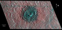 The anaglyph shows Pwyll crater on Jupiter's icy satellite Europa, captured by NASA's Galileo Orbiter. 3D glasses are necessary to identify surface detail.