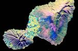 This spaceborne radar image from NASA's Spaceborne Imaging Radar C/X-Band Synthetic Aperture Radar shows the 'Valley Island' of Maui, Hawaii. Cloud-penetrating capabilities provide a rare view of many parts of the island, frequently shrouded in clouds.
