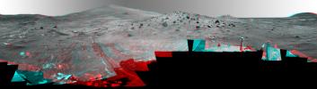 This 360-degree view, called the 'McMurdo' panorama, comes from the panoramic camera aboard NASA's Mars Exploration Rover Spirit. From April through October 2006, Spirit has stayed on a small hill known as 'Low Ridge.' 3D glasses are necessary.