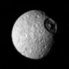 The cratered surface Saturn's moon Mimas is seen in this image taken NASA's Voyager 1 on Nov. 12, 1980 from a range of 425,000 kilometers (264,000 miles).